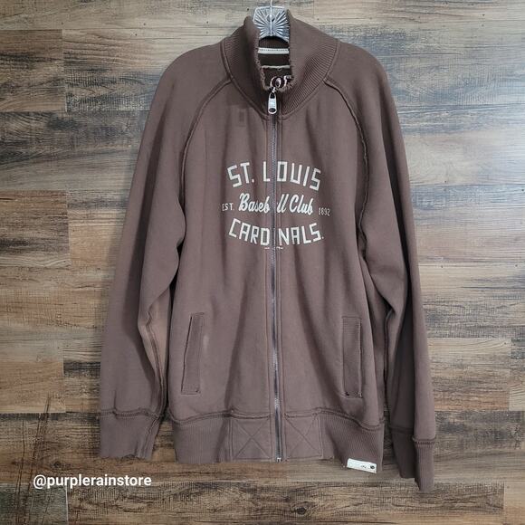 OL STL Cardinals Jersey Knit Jacket XXL Zip Up Brown Fade MLB Baseball Fan Gear - Picture 1 of 12
